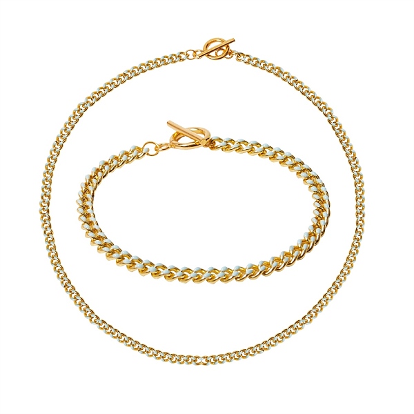 

PandaHall Brass Curb Chain Bracelet & Curb Chain Necklace Sets, with with Enamel and 304 Stainless Steel Toggle Clasps, Light Sky Blue...