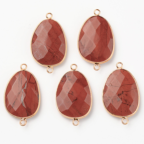 

PandaHall Natural Red Jasper Links, with Light Gold Plated Edge Brass Loops, Oval, Faceted, 38x22.5x6mm, Hole: 2mm Red Jasper Oval