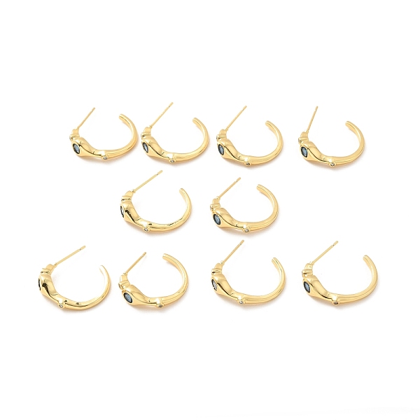 

PandaHall Cubic Zirconia C-shape Stud Earrings, Brass Half Hoop Earrings for Women, Lead Free & Cadmium Free & Nickel Free, Real 18K Gold...