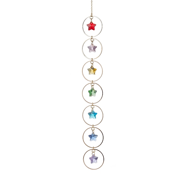 

PandaHall Faceted Glass Suncatchers, Rainbow Maker, Pendant Decorations, with Brass Cable Chains, Star, 295mm, Pendants: 13x13x7mm Glass...