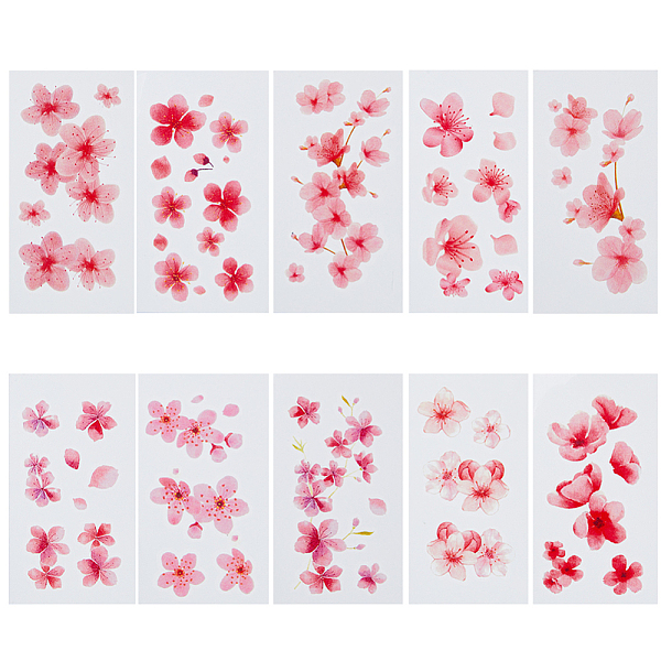PandaHall Flower Pattern Removable Temporary Water Proof Tattoos Paper Stickers, Pink, 10.4x5.4x0.02cm, 10sheets/set Paper Rectangle Pink