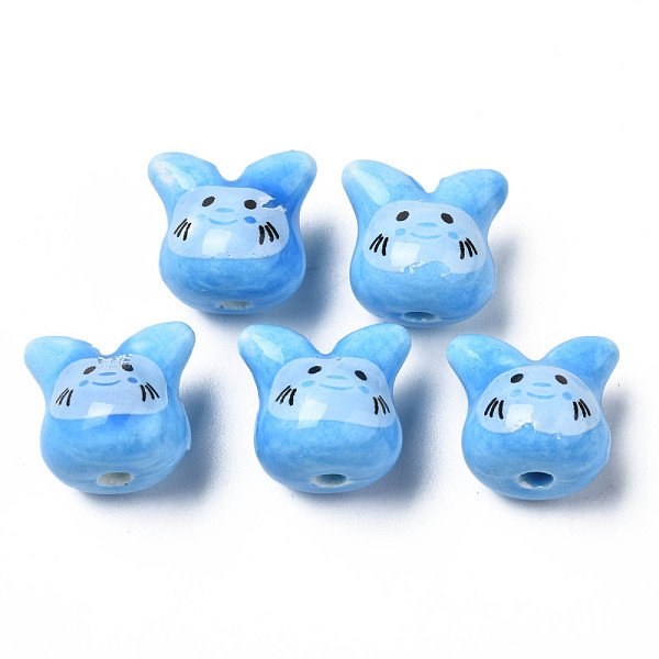 

PandaHall Handmade Porcelain Beads, Famille Rose Style, Cat, Light Sky Blue, 11.5x12x10.5mm, Hole: 2mm Porcelain Cat Shape