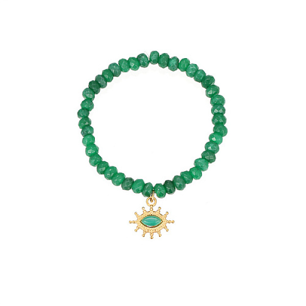 

PandaHall Natural White Jade Dyed Beaded Bracelets, with Stainless Steel Eye Pendants, Golden, Green, Pendnat: 17.4x18.2mm White Jade Eye...