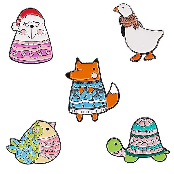 

PandaHall 5 Pcs Enamel Lapel Pin Sets Cute Lamb Fox Goose Chicken Animal Brooch Pins Electrophoresis Black Alloy Animal Brooches for Clothes..., Multicolor