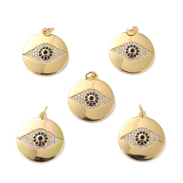 

PandaHall Brass Micro Pave Cubic Zirconia Pendants, Long-Lasting Plated, Cadmium Free & Lead Free, Flat Round with Eye, Real 18K Gold Plated..., Multicolor
