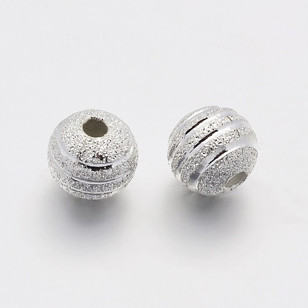 

PandaHall Textured Round Brass Beads, Silver Color Plated, 8mm, Hole: 1.2mm Brass Round