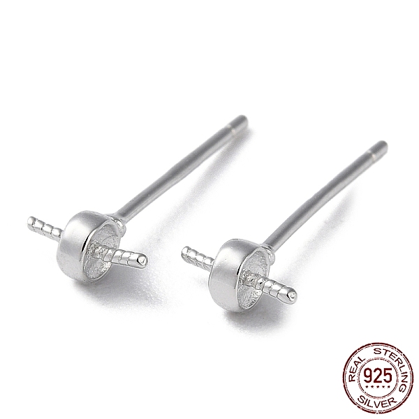 

PandaHall Rhodium Plated 925 Sterling Silver Stud Earring Findings, Flat Round, for Half Drilled Beads, with S925 Stamp, Real Platinum...