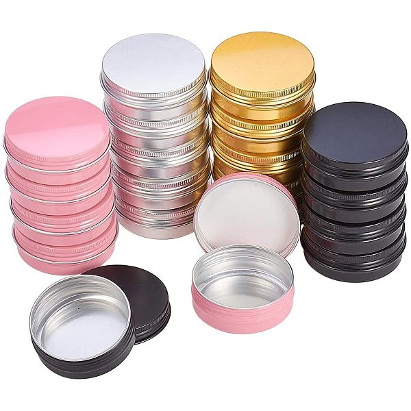 Pandahall Elite 28 Stk. 4 Farben (pink / Schwarz / Silber / Gelb) Runde Aluminiumdosen Für Make-up-Behälter