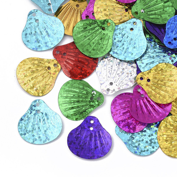 

PandaHall Ornament Accessories, PVC Plastic Paillette/Sequins Beads, Double Face Laser Bright Flake, Scallop Shell Shape, Mixed Color..., Multicolor