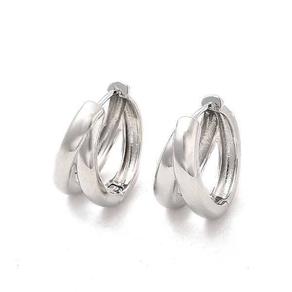 

PandaHall Brass Double Line Hoop Earrings for Women, Platinum, 19x20x10.5mm, Pin: 0.8mm Brass Ring