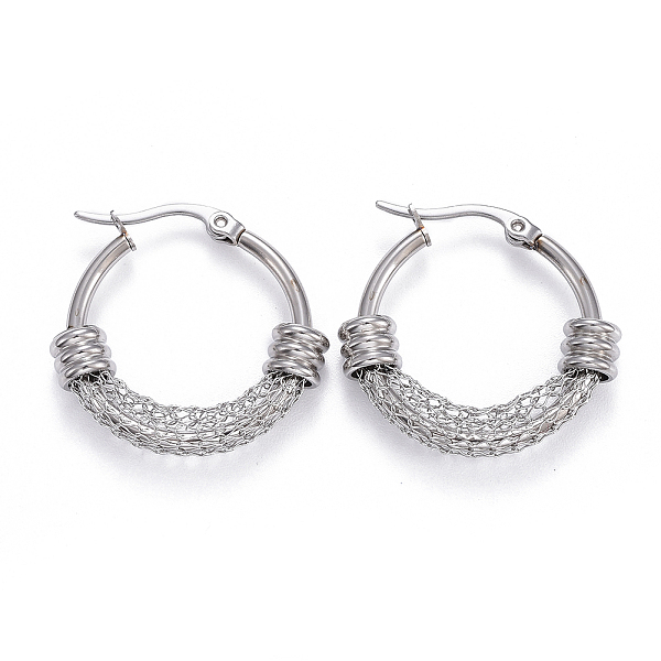 

PandaHall 304 Stainless Steel Hoop Earrings, Hypoallergenic Earrings, Stainless Steel Color, 26x28x6mm, Pin: 0.7x1mm 304 Stainless Steel
