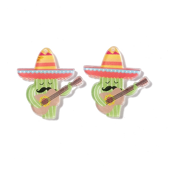 

PandaHall Translucent Acrylic Pendants, Cactus with Guitar Charms, Yellow Green, 35x32x2.5mm, Hole: 1.5mm Acrylic Cactus