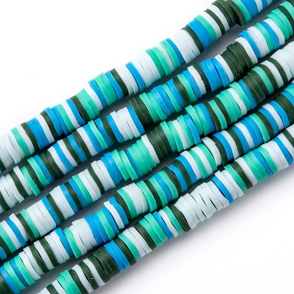 PandaHall Handmade Polymer Clay Beads Strands, for DIY Jewelry Crafts Supplies, Heishi Beads, Disc/Flat Round, Medium Turquoise, 6x0.5~1mm...
