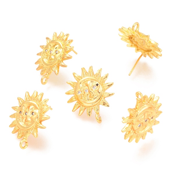 

PandaHall Brass Stud Earring Findings, with Loop, Micro Pave Cubic Zirconia, Sun, Gold, 23x20x3mm, Hole: 1.6mm, Pin: 0.7mm Brass+Cubic...