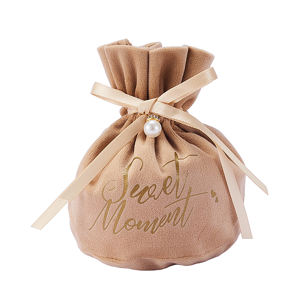 

PandaHall Velvet Jewelry Drawstring Gift Bags, Wedding Favor Candy Bags, with Beads, Saddle Brown, 14.2x15x0.3cm Cloth Word