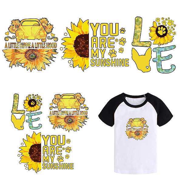 

PandaHall PET Heat Transfer Film Logo Stickers, for DIY T-Shirt, Bags, Hats, Jackets, Sunflower Pattern, Gold, 230x230mm Plastic Flower Gold