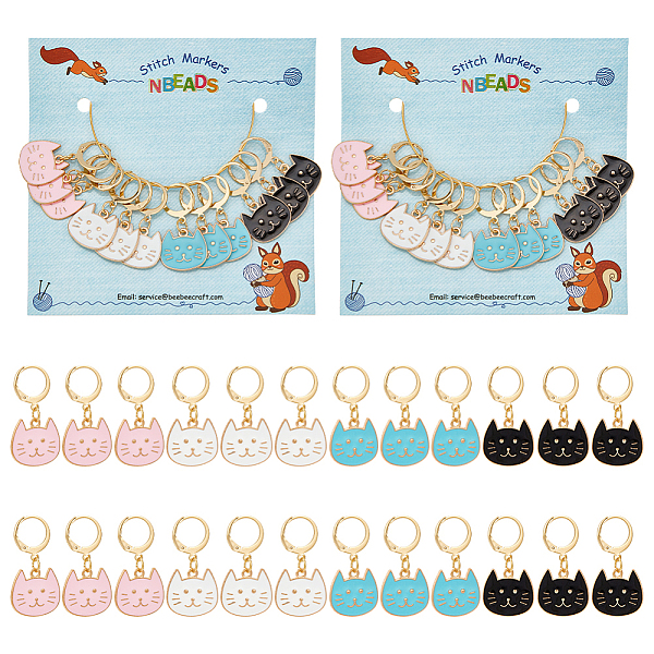 

PandaHall Alloy Enamel Cat Head Pendant Locking Stitch Markers, 304 Stainless Steel Clap Stitch Marker, Mixed Color, 3cm, 4 colors..., Multicolor