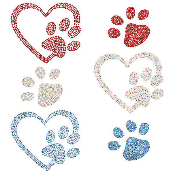 PandaHall FINGERINSPIRE 6 Colors Rhinestone Paw Print Stickers Bling Car Crystal Paw Sticker with Plastic Box Heart Paw Print Self-Adhesive...