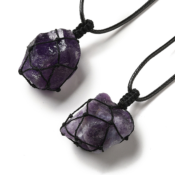 

PandaHall Irregular Nuggets Natural Amethyst Pendant Necklace, Wax Rope Macrame Pouch Adjustable Necklace for Women, 32.28 inch(82cm)...