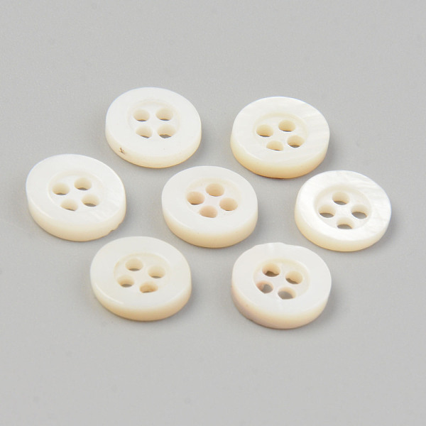 

PandaHall Natural 4-Hole Freshwater Shell Buttons, Flat Round, Seashell Color, 9x2mm, Hole: 1.5mm Shell Flat Round