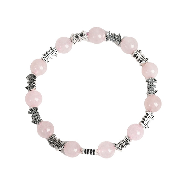 

PandaHall Christmas Theme Natural Rose Quartz Stretch Bracelets, Halloween Alloy Bat Bracelets for Women Men, 6-3/4 inch(17cm), 8mm Rose...