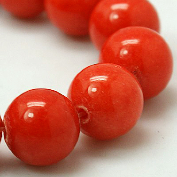 

PandaHall Natural Mashan Jade Round Beads Strands, Dyed, Orange Red, 6mm, Hole: 1mm, about 69pcs/strand, 15.7 inch Mashan Jade Round Red