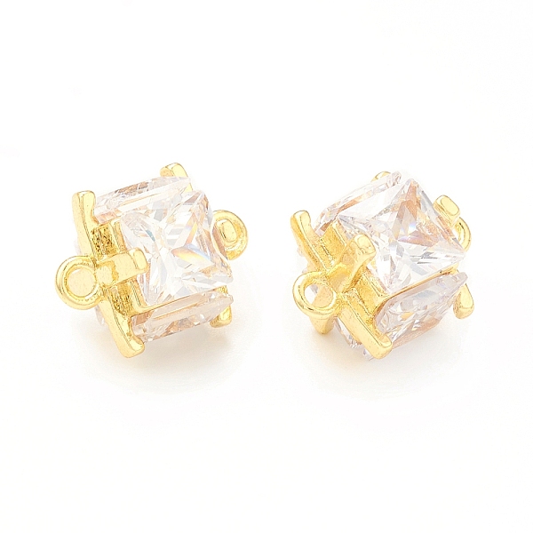 

PandaHall Brass Clear Glass Connector Charms, Cube Links, Real 18K Gold Plated, 11x8.5x8.5mm, Hole: 1.2mm Brass+Glass Square Clear