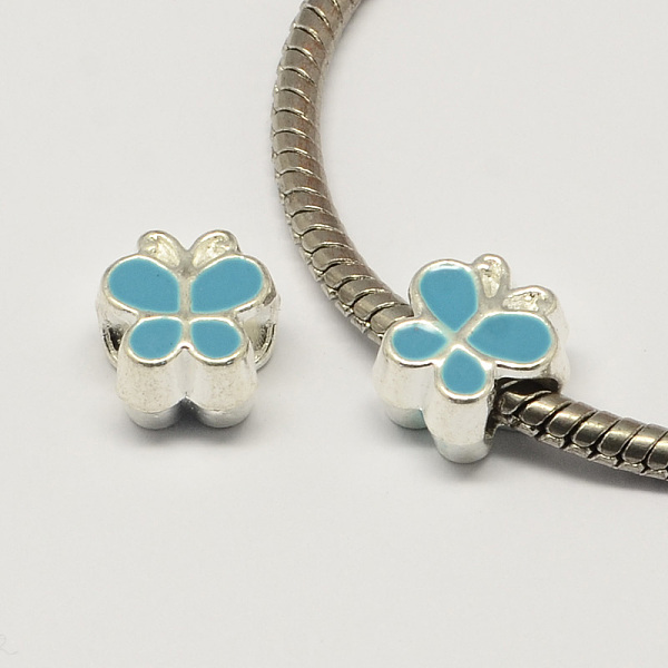 

PandaHall Alloy Enamel Butterfly Large Hole European Beads, Silver Color Plated, Sky Blue, 10x10x7mm, Hole: 4.5mm Alloy+Enamel Butterfly...