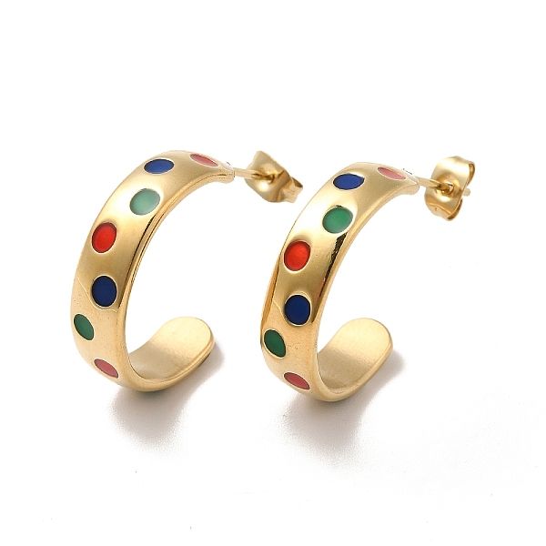 

PandaHall Colorful Enamel Polka Dot Pattern Stud Earrings, Ion Plating(IP)304 Stainless Steel Half Hoop Earrings for Women, Golden...