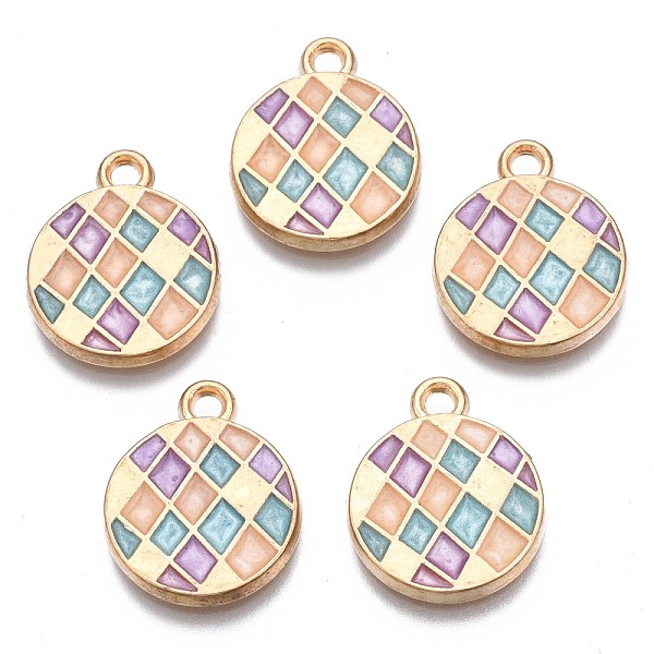

PandaHall Alloy Enamel Pendants, Cadmium Free & Lead Free, Light Gold, Flat Round with Quadrangle, Light Salmon, 17x14x2mm, Hole: 1.8mm...