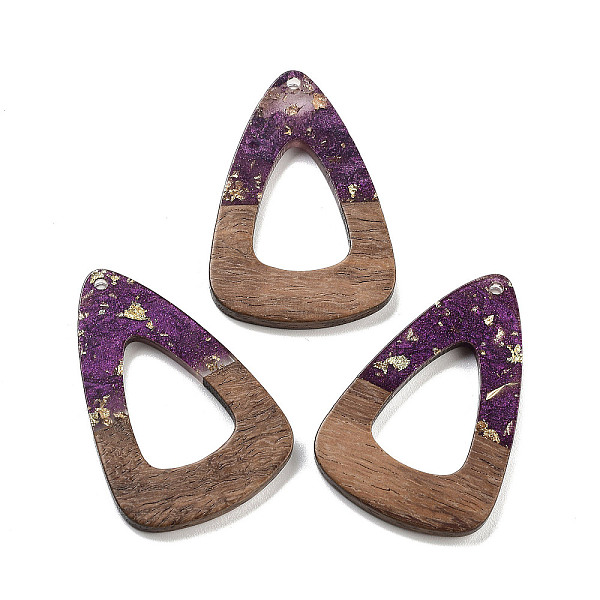 

PandaHall Walnut Wood Pendant, Resin & Gold Foil, Teardrop, Purple, 45x30x3.5mm, Hole: 2mm Wood Teardrop Purple