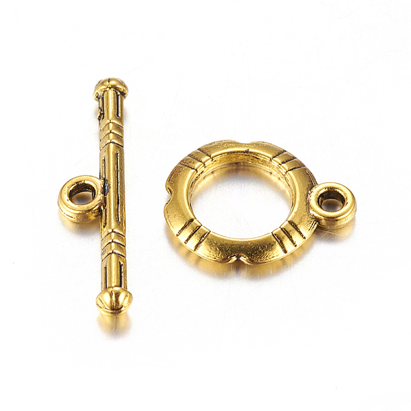 

PandaHall Tibetan Style Alloy Toggle Clasps, Antique Golden, Lead Free and Cadmium Free, Ring: 14.5x12mm, Bar: 22x5, Hole: 2mm Alloy Ring