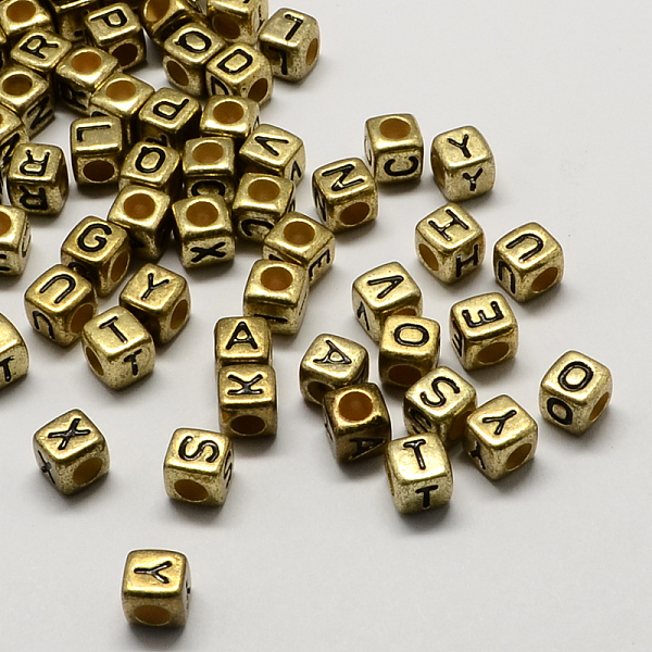 

PandaHall Antique Golden Plated Large Hole Acrylic European Beads, Horizontal Hole, Cube with Letter, Random Mixed Letters, 6x6x6mm, Hole..., Gold