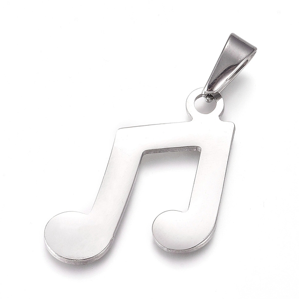 PandaHall 304 Stainless Steel Pendants, Musical Note, Stainless Steel Color, 33x25x1.5mm, Hole: 10x4mm 304 Stainless Steel Musical Note