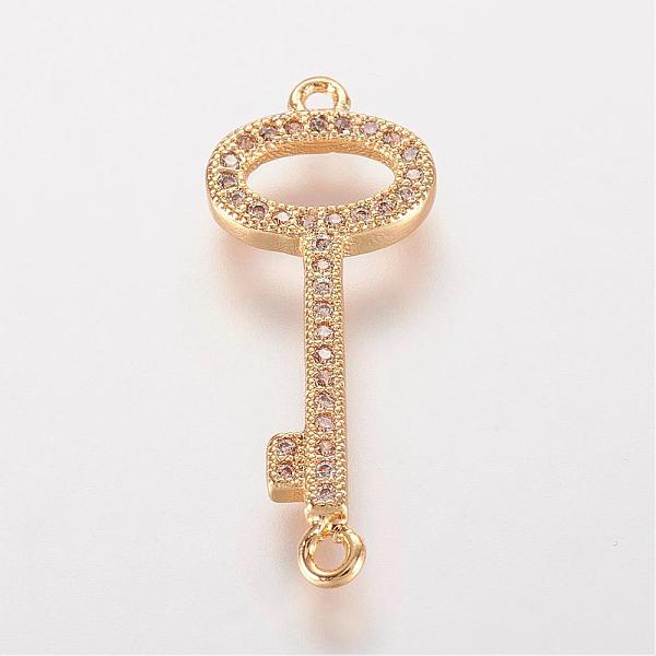 

PandaHall Brass Micro Pave Cubic Zirconia Links, Key, Golden, 26x10x2mm, Hole: 1mm Brass+Cubic Zirconia Key