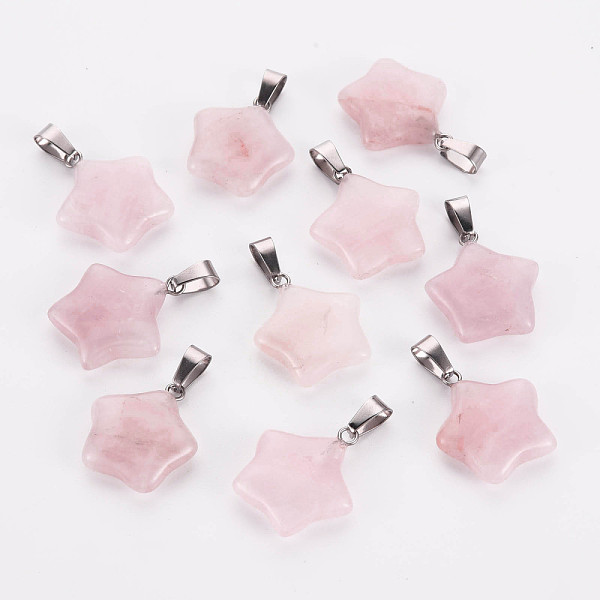 

PandaHall Star Natural Rose Quartz Pendants, with Platinum Tone Brass Findings, 22~23x20~24x5~7mm, Hole: 2x7mm Rose Quartz Star