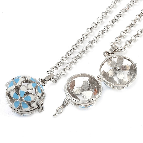 

PandaHall Brass Enamel with Rhinestone Pendant Necklaces, Iron Rolo Chains, Round with Flower Pattern, Platinum, Sky Blue, 32.76 inch(832mm)..., Black