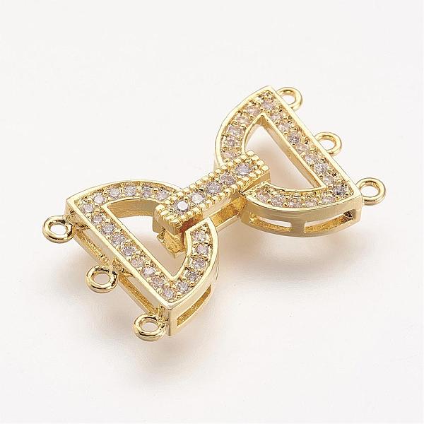 

PandaHall Brass Micro Pave Cubic Zirconia Fold Over Clasps, Golden, 26x15x5mm, Hole: 1mm Brass+Cubic Zirconia