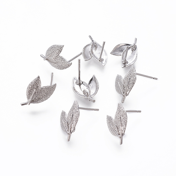 

PandaHall Brass Stud Earring Findings, with Loop, Leaf, Platinum, 15x10x2mm, Hole: 2mm, Pin: 0.5mm Brass Leaf