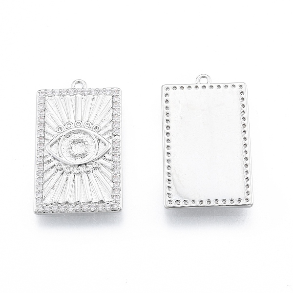 

PandaHall Ion Plating(IP) Brass Micro Pave Cubic Zirconia Pendant Rhinestone Settings, Rectangle with Eye, Real Platinum Plated, 22x13x2mm..., Clear