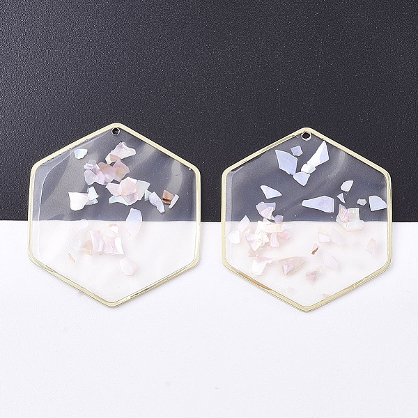 

PandaHall Epoxy Resin Pendants, with Shell and Brass Findings, Hexagon, Golden, Misty Rose, 45x41x2mm, Hole: 1.2mm Brass+Epoxy Resin Hexagon..., Red