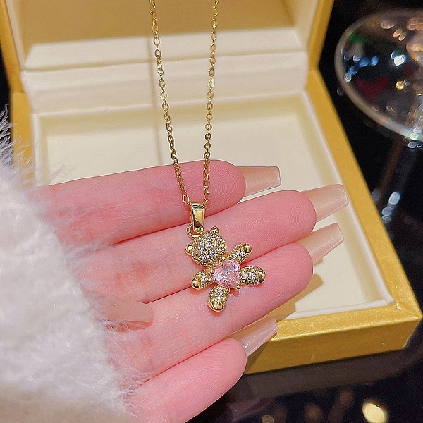 

PandaHall Titanium Steel Cable Chain Necklaces, Rhinestone Pendant Necklaces, Bear, 8.27~19.69 inch(21~50cm) Titanium Steel Bear