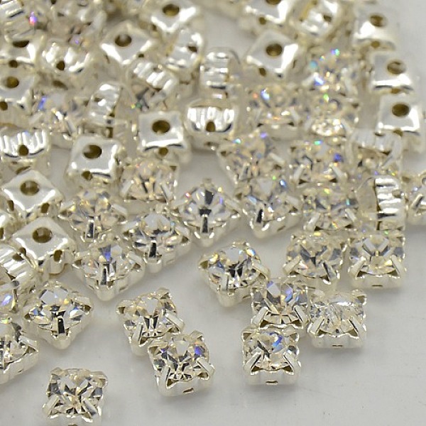 

PandaHall Sew on Rhinestone, Grade A Glass Rhinestone, with Brass Prong Settings, Garments Accessories, Silver Color Plated Metal Color..., Clear