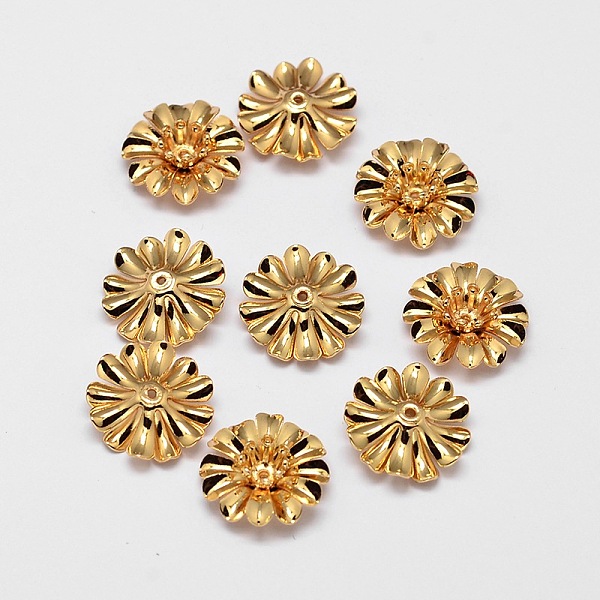 

PandaHall Flower Brass Bead Caps, Cadmium Free & Nickel Free & Lead Free, Real 18K Gold Plated, 14x5mm, Hole: 1mm Brass