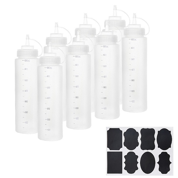 

PandaHall Plastic Squeeze Bottles & Chalkboard Sticker Labels Kits, with Twist On Cap Lids and Discrete Measurements, for Ketchup, Sauces..., White