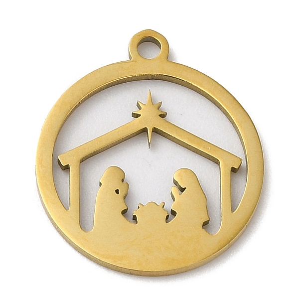 

PandaHall Christmas 201 Stainless Steel Pendants, Flat Round with Human Charm, Golden, 17x15x1mm, Hole: 1.5mm 201 Stainless Steel Flat Round