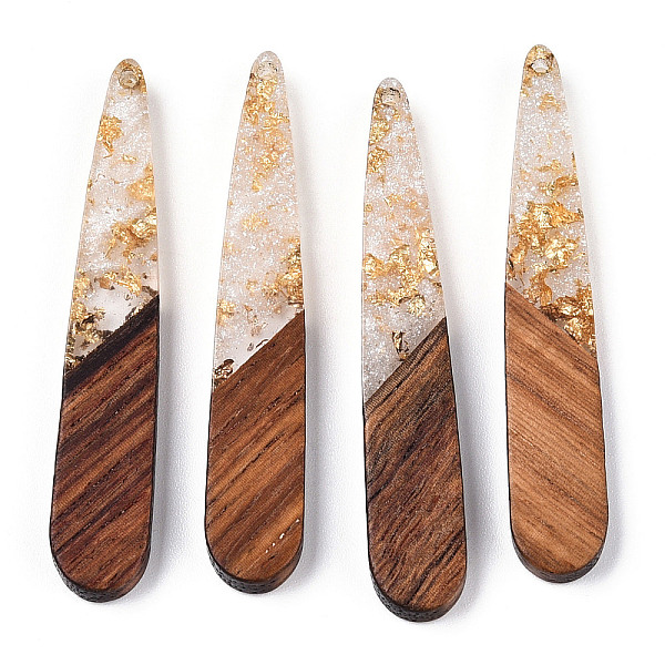 

PandaHall Transparent Resin & Walnut Wood Pendants, with Gold Foil, Teardrop Charms, Waxed, Floral White, 44x7.5x3.5mm, Hole: 1.5mm...