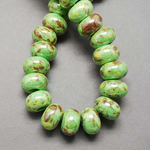 

PandaHall Handmade Porcelain European Beads, Large Hole Beads, Pearlized, Rondelle, Light Green, 12x9mm Porcelain Rondelle Green