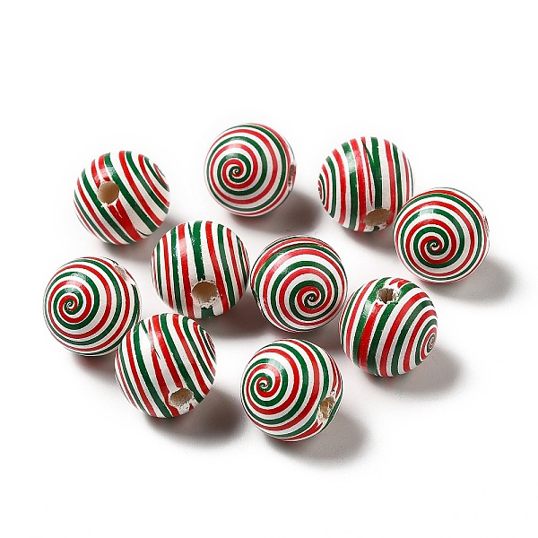 

PandaHall Christmas Theme Printed Natural Wooden Beads, Round with Vortex Pattern, Colorful, 16x14.5mm, Hole: 3.5mm Schima Wood Others