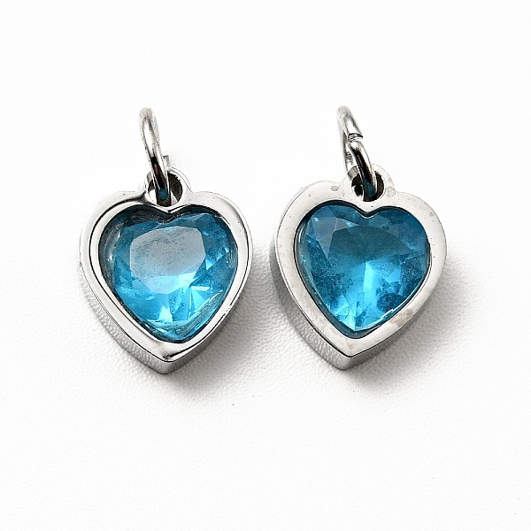

PandaHall 304 Stainless Steel Pendants, with Cubic Zirconia and Jump Rings, Single Stone Charms, Heart, Stainless Steel Color, Dark...